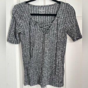 American Eagle Outfitters Charcoal Ribbed Tee
